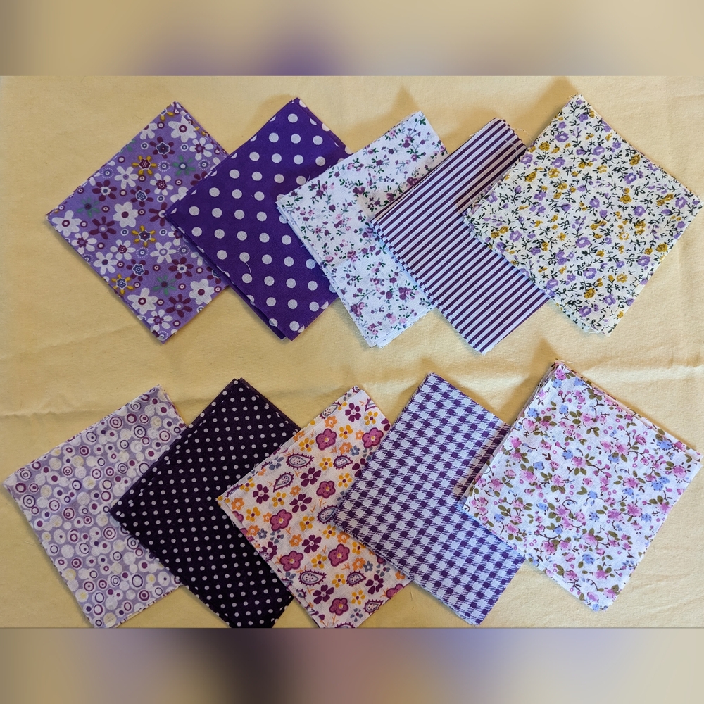 Purple Floral Fabric Quilting Squares Precut 4”  Mixed Prints 50 pc TM1-H